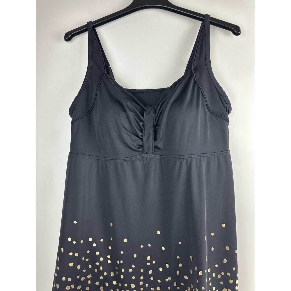 Swimsuits For All Retro Swim Dress Black Gold Foil Tummy Control UPF Plus Sz 22 - Picture 3 of 12